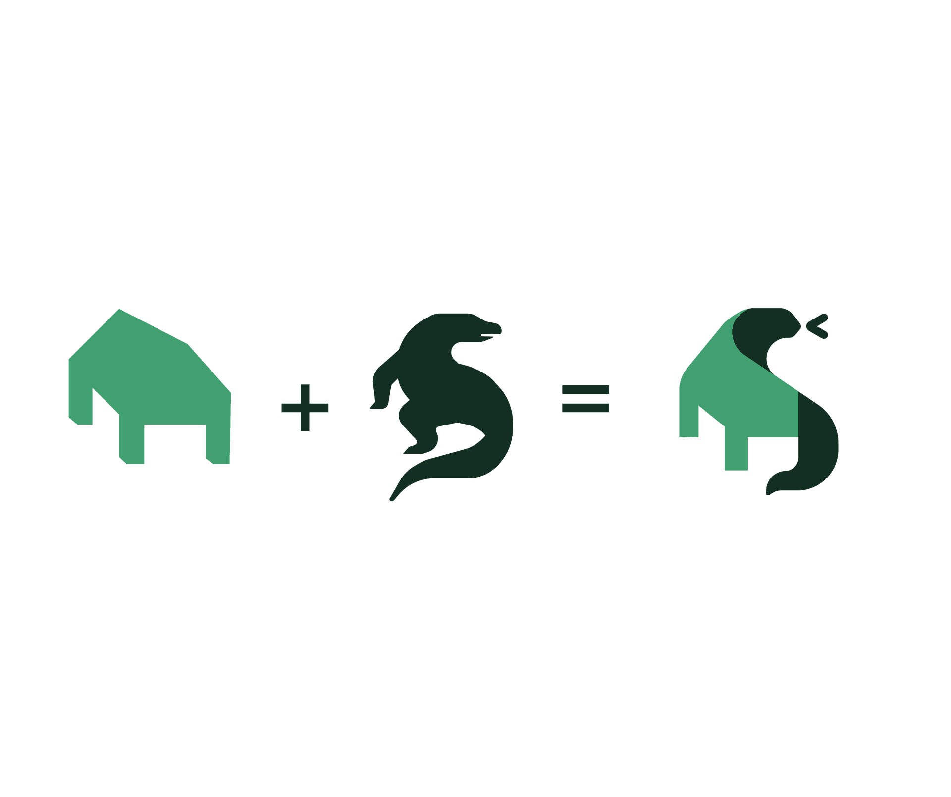 Logo anatomy — house silhouette fused with Komodo dragon